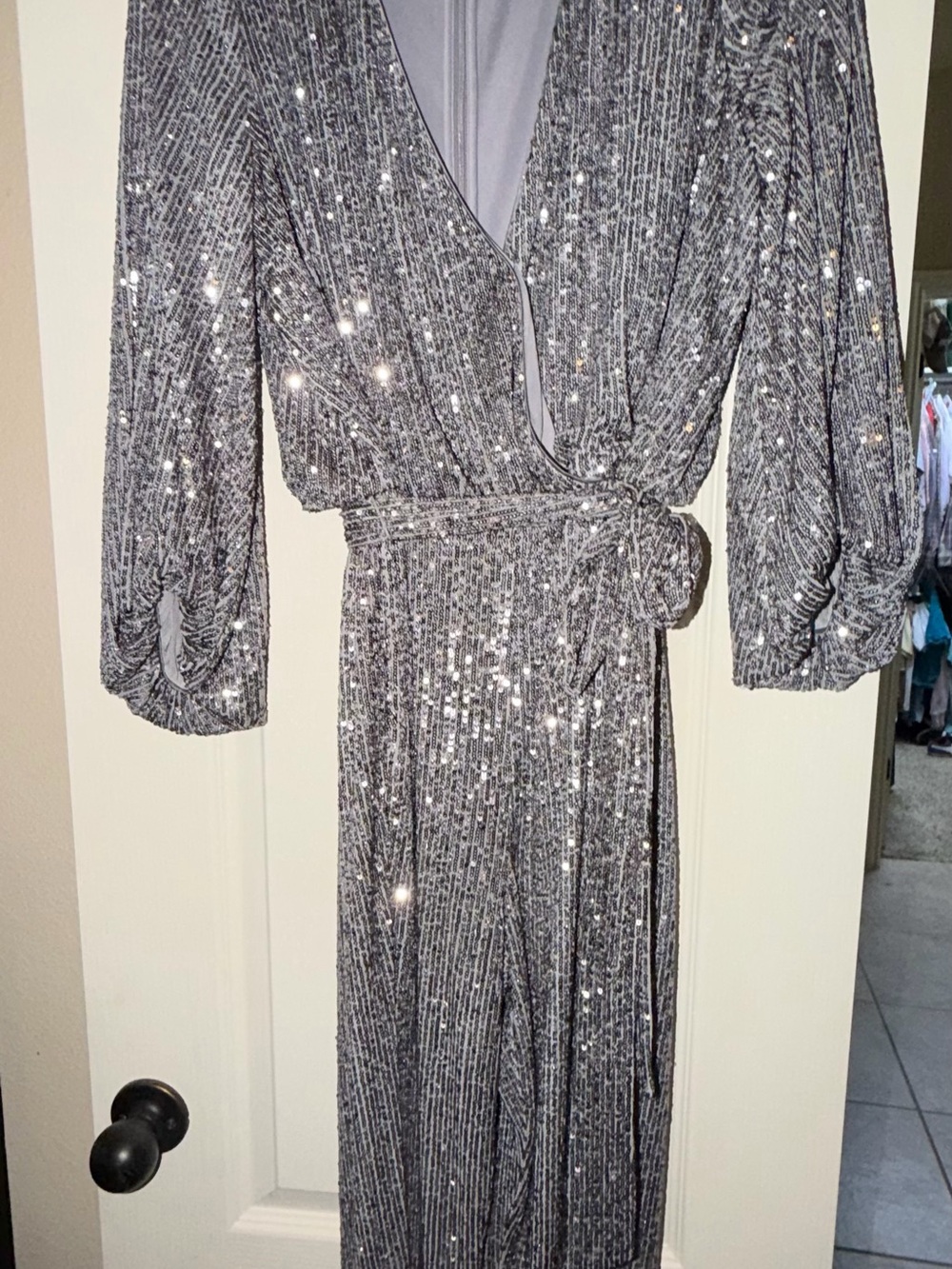 Eliza J silver sequin jumpsuit
